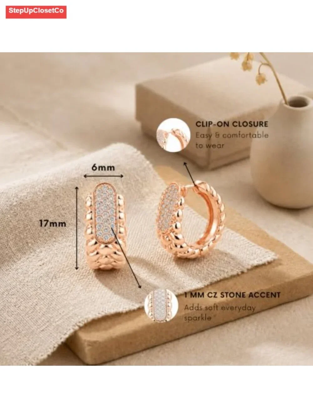 Huggie Hoop Earrings for Women - Cubic Zirconia Sparkle, Hinged Clasp,